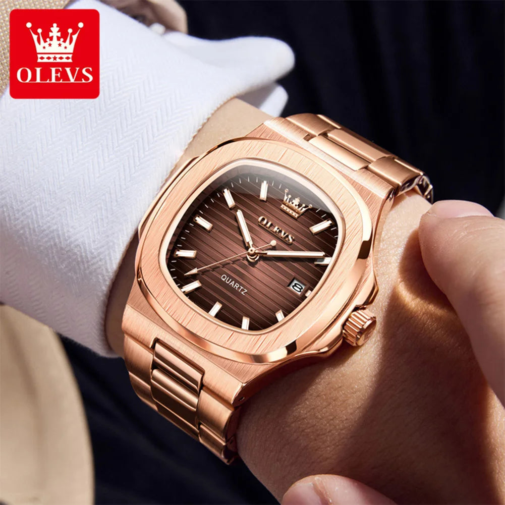 Reloj de cuarzo OLEVS 3696 para hombre, de lujo, con calendario, resistente al agua, reloj de pulsera de negocios para hombre, esfera grande luminosa, moderno, sencillo