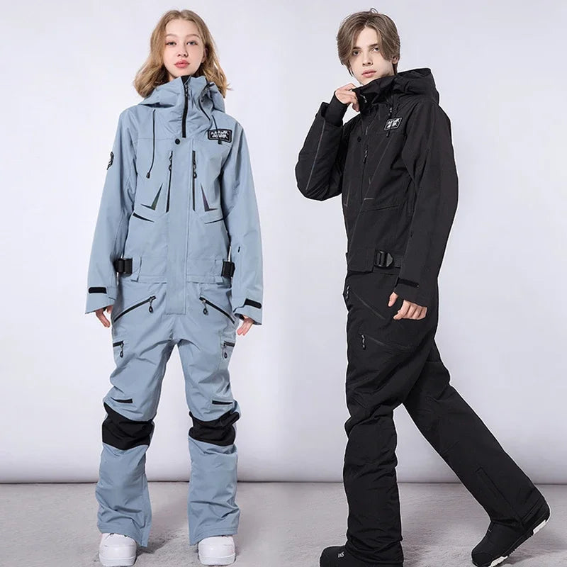 Traje de nieve de una pieza para hombre y mujer, mono de esquí cálido impermeable para exteriores, ropa femenina a prueba de viento para Snowboard de montaña, novedad de invierno de 2024