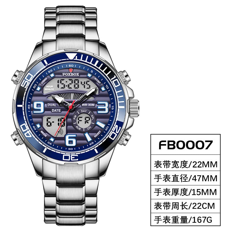Reloj digital militar FOXBOX para hombre, resistente al agua, reloj de pulsera de cuarzo LED, reloj deportivo, reloj grande para hombre, Relogios Masculino + caja