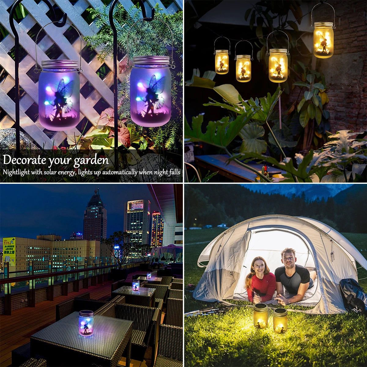 Luces solares de hadas con mariposas, farolillos decorativos para jardín, regalo de cumpleaños, luces LED impermeables para exteriores en frasco de vidrio