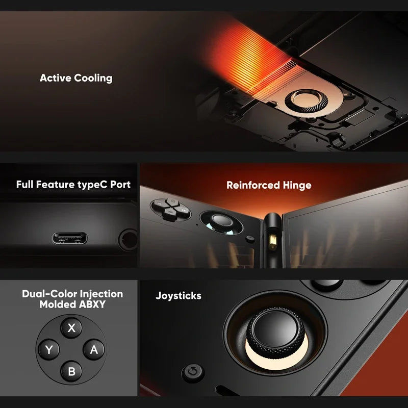 Consola de videojuegos portátil AYN Thor tipo concha, pantalla OLED dual, Snapdragon 8 Gen2, Android, consola de juegos retro portátil plegable con refrigeración activa