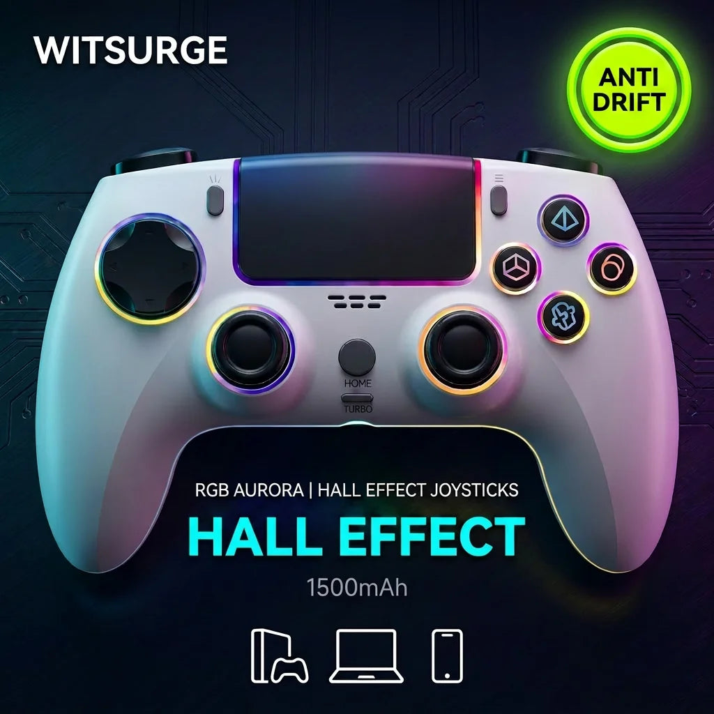Mando WITSURGE con efecto Hall para PS5, mando inalámbrico anti-deriva, joysticks y gatillos de efecto Hall dual, botones traseros macro, 1500 mAh, RGB