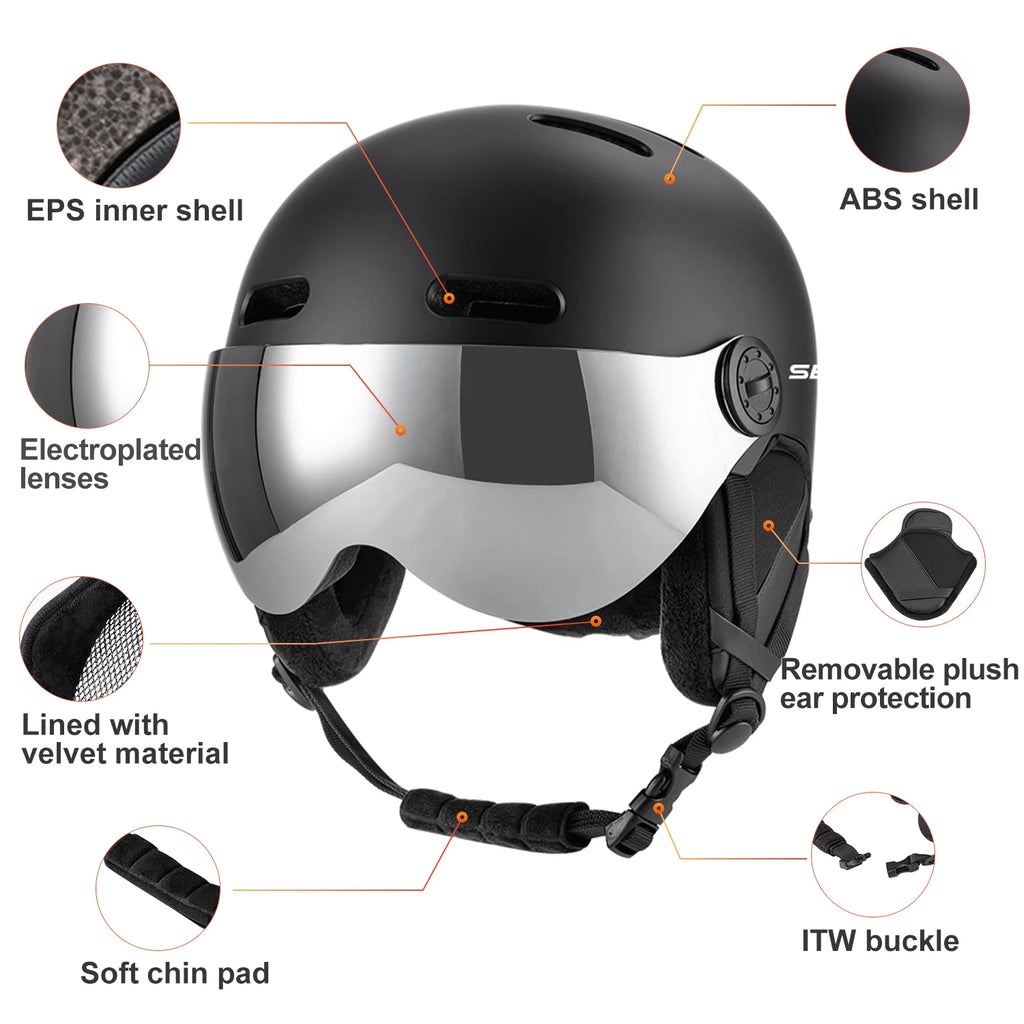 SEEKER Casco de Esquí para Deportes de Invierno, Casco con Espejo Integrado, Anti-Impacto, para Adultos, para Tabla Simple y Doble, Casco de Seguridad para Esquí al Aire Libre