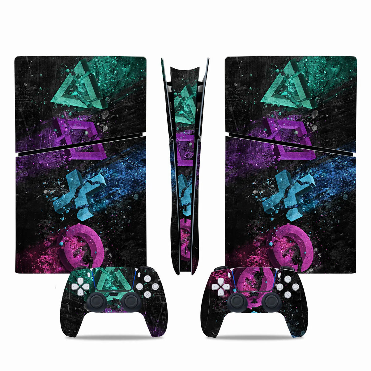 For PS5 Slim Digital Edition Console and 2 Controllers Geometry Design Skin PS5 Slim Digital Sticker Vinyl Wrap Cover Full Set