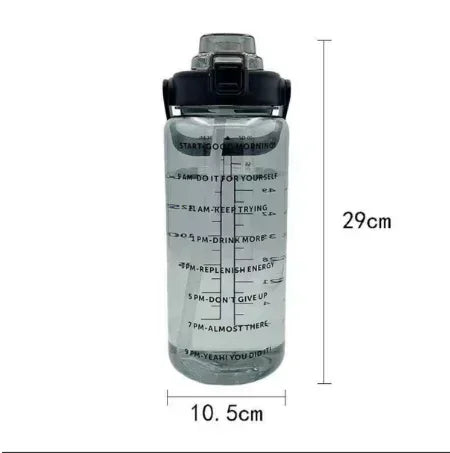 Botella de agua portátil de 2L, taza de agua con pajita de plástico de gran capacidad, botella de bebida con marcador de tiempo para deportes al aire libre y Fitness