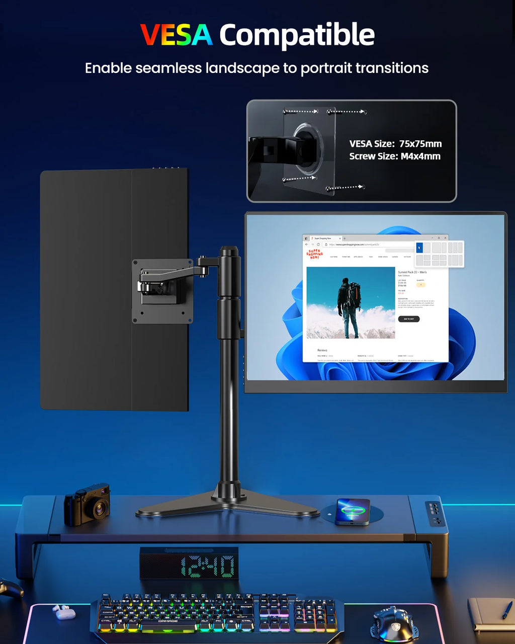 Monitor portátil OLED UPERFECT de 14 pulgadas, pantalla gaming 3K (2880x1800) de 120 Hz y 0,1 ms, 500 nits, 120% DCI-P3, relación de contraste 500.000:1; pantalla externa ultrafina para portátil, Mini PC, Surface, PS5