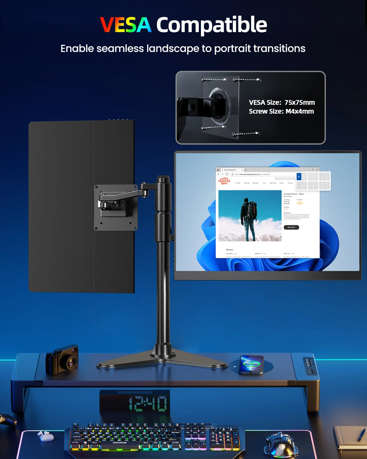 Monitor portátil OLED UPERFECT de 14 pulgadas, pantalla gaming 3K (2880x1800) de 120 Hz y 0,1 ms, 500 nits, 120% DCI-P3, relación de contraste 500.000:1; pantalla externa ultrafina para portátil, Mini PC, Surface, PS5