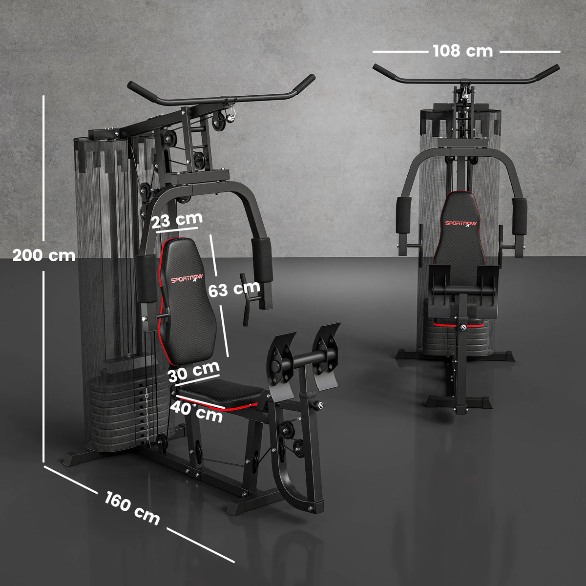 Gimnasio multifuncional con pila de pesas de 45 kg, máquina de pesas compacta para gimnasio en casa con prensa de piernas, equipo de entrenamiento de fuerza para todo el cuerpo, ideal para pecho, espalda, brazos y piernas, e