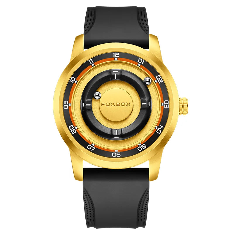 Reloj FOXBOX de moda personalizado con puntero magnético flotante, rodamiento de bolas libre, creativo, sencillo, resistente al agua, reloj de cuarzo para hombre