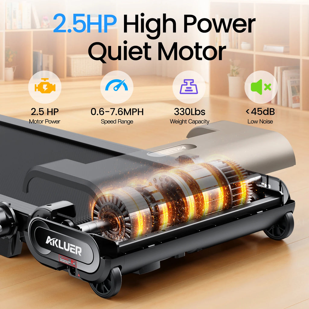 Caminadora Plegable AKLUER con Inclinación Automática de 6 Niveles, 6 en 1 para Debajo del Escritorio, 2.5HP, Capacidad de 330LBS, Pantalla LED y Control Remoto, para el Hogar
