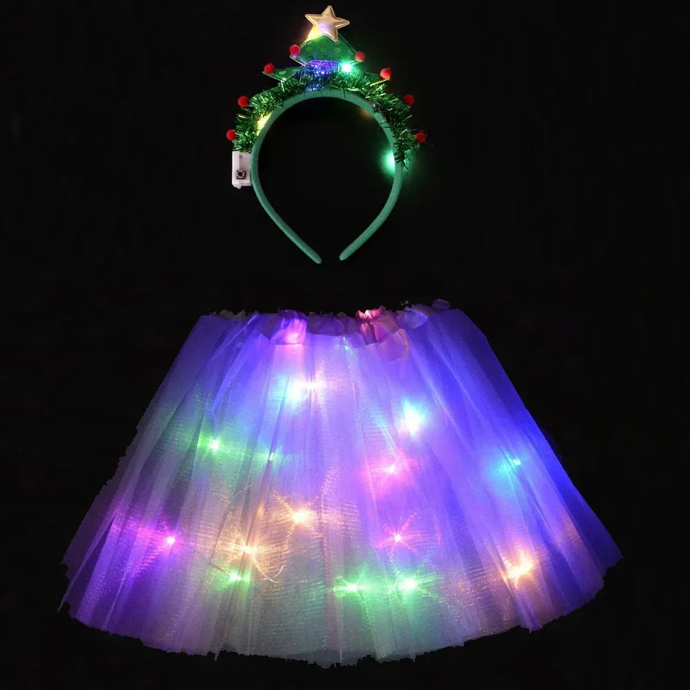 Falda LED para mujer y niña, tutú iluminado con brillo, diadema de árbol, regalo, fiesta de hadas, disfraz de cumpleaños, Navidad, Festival de boda, Navidad