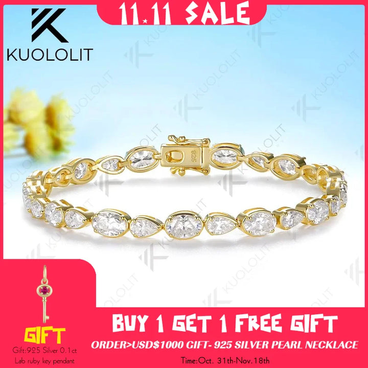 Kuololit - Brazalete Personalizado con Moissanita Ovalada de 10.5CTW para Mujer y Hombre, Oro Amarillo de 14K, 10K, 585, para Regalos de Joyería de Navidad y Fiestas