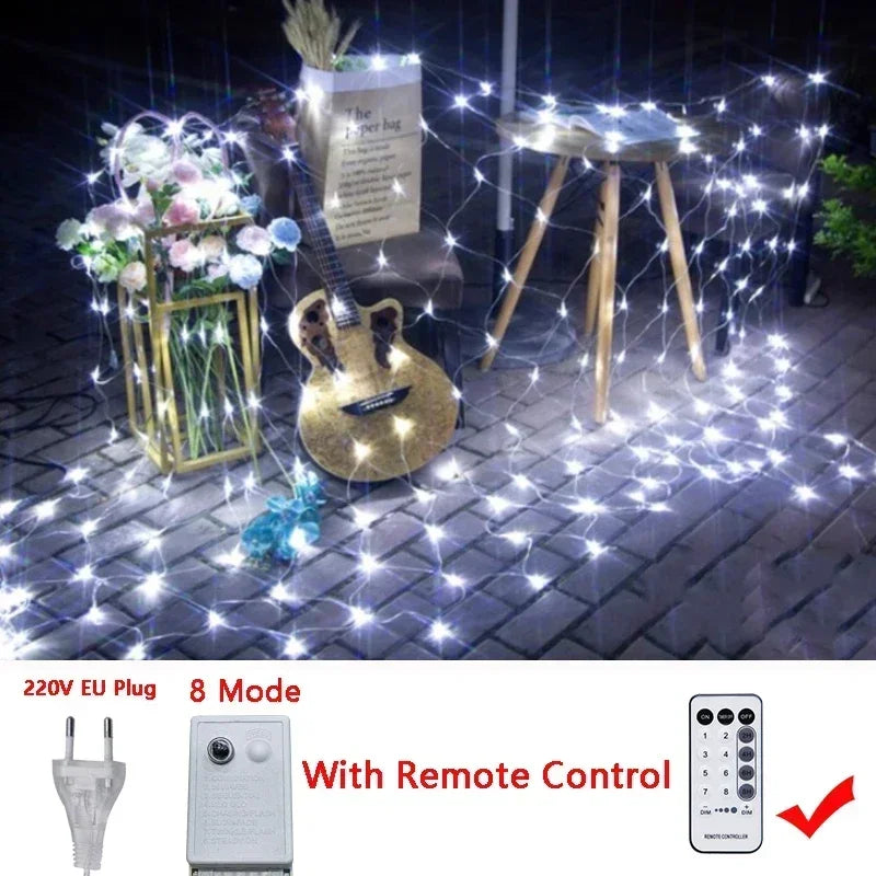 Guirnalda de luces LED de malla para Navidad, cortina de luces de hadas, resistente al agua para exteriores, 3M-18M, para decoración de fiestas, jardines y bodas
