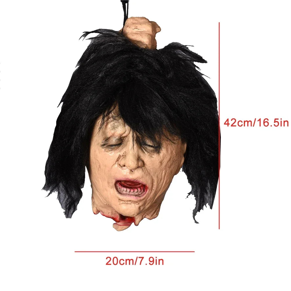 Decoración de Halloween casa embrujada Horror pelo largo cabeza simulada Ghos colgante accesorios de Halloween habitación Escape colgante con cuentas
