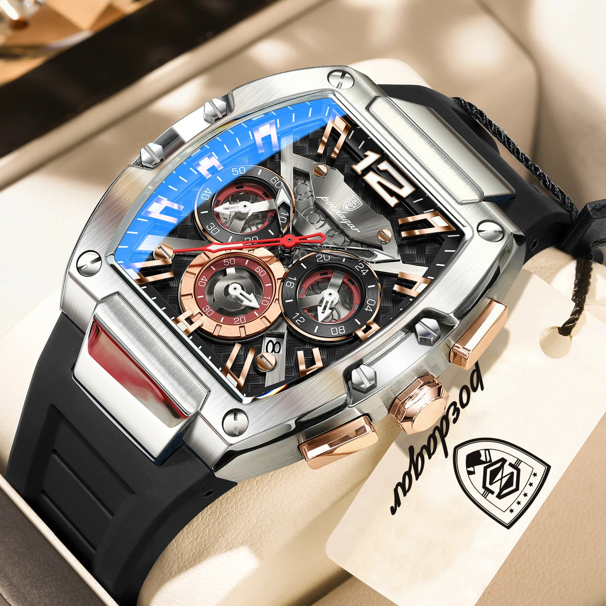 Reloj de hombre original de moda POEDAGAR, luminoso, impermeable, con fecha, deportivo, cronógrafo, de cuarzo y correa de silicona