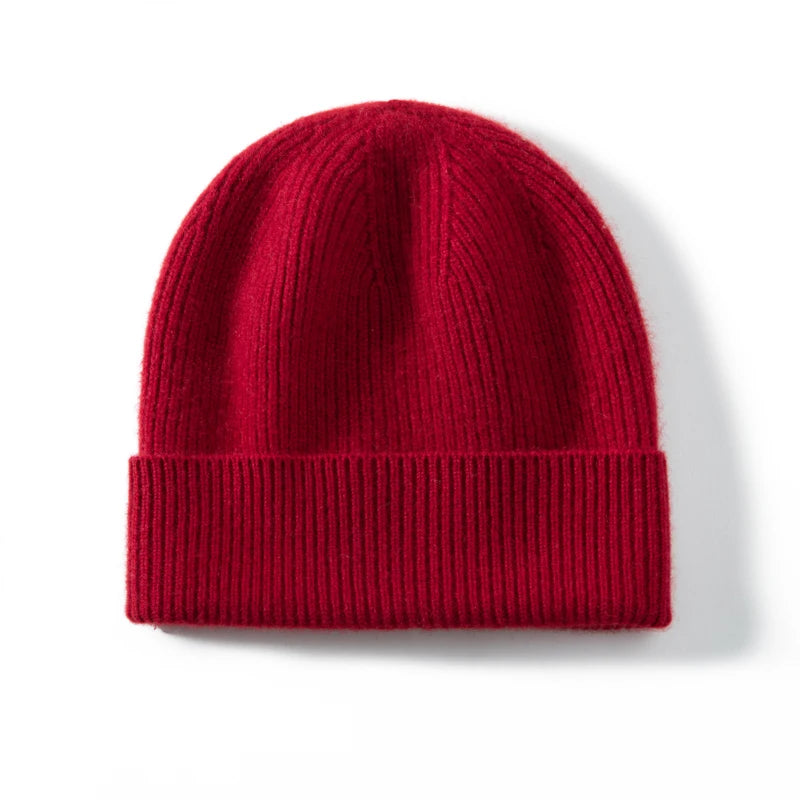 Gorros de Cachemira de primera calidad de 100%, gorros gruesos de punto para hombres y mujeres, gorro de otoño e invierno, gorro de pelo de pescador acanalado fino suave