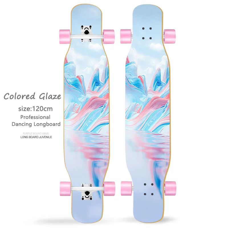 Patineta Completa para Mujer, Longboard de 110/120 cm, Tabla de Madera de Arce de 7 Capas, Ruedas de PU, para Principiantes, Freestyle, Baile Callejero