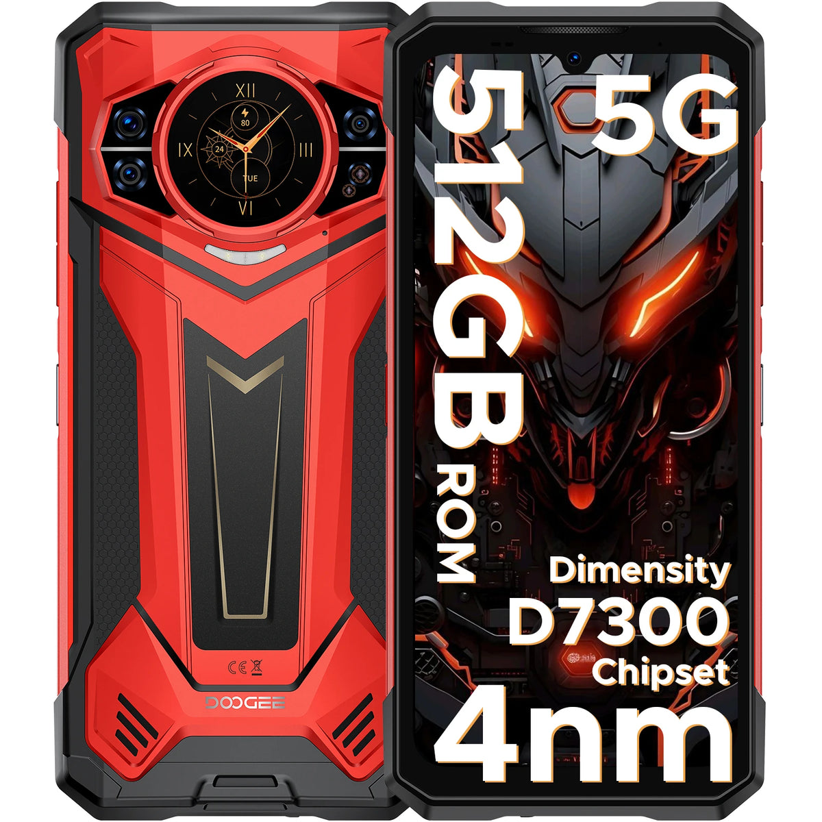 Teléfono rugerizado Doogee S200 Plus 5G con IA, 32 GB (12+20) 512 GB, procesador Dimensity 7300, móvil gaming con pantalla trasera de 1.32'' y pantalla principal