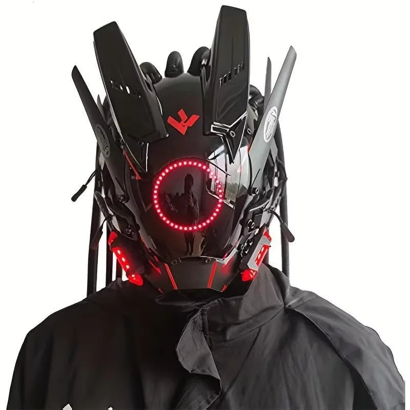 Máscara de casco LED recargable, cubierta facial iluminada futurista para fiesta de Cosplay Rave, equipo ajustable programable RGB