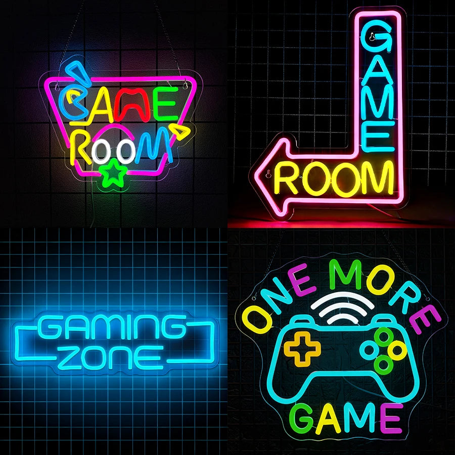 Rótulo de neón LED con diseño Game Room multicolor y estrella
