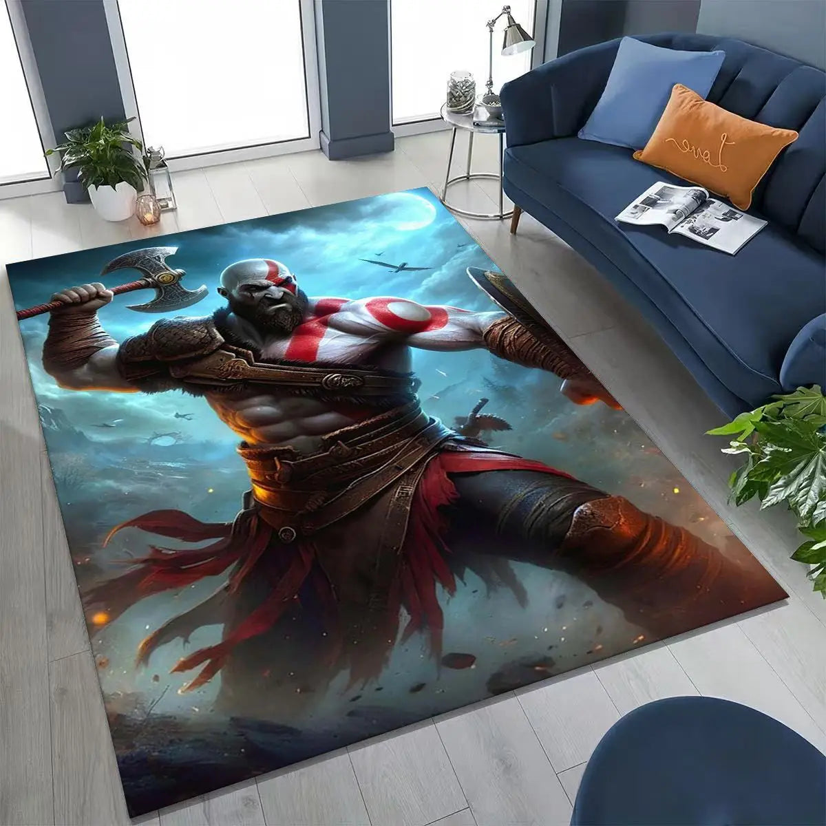 Alfombra de juego 3A de Kratos de God of War Classics para dormitorio, sala de estar, sofá, felpudo de decoración para el hogar, alfombrilla grande antideslizante para juegos de niños