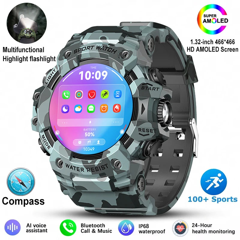 Reloj inteligente militar para hombre 2026, para exteriores, con más de 100 modos deportivos, brújula, frecuencia cardíaca, llamadas por Bluetooth, resistente al agua IP68 y diseño robusto