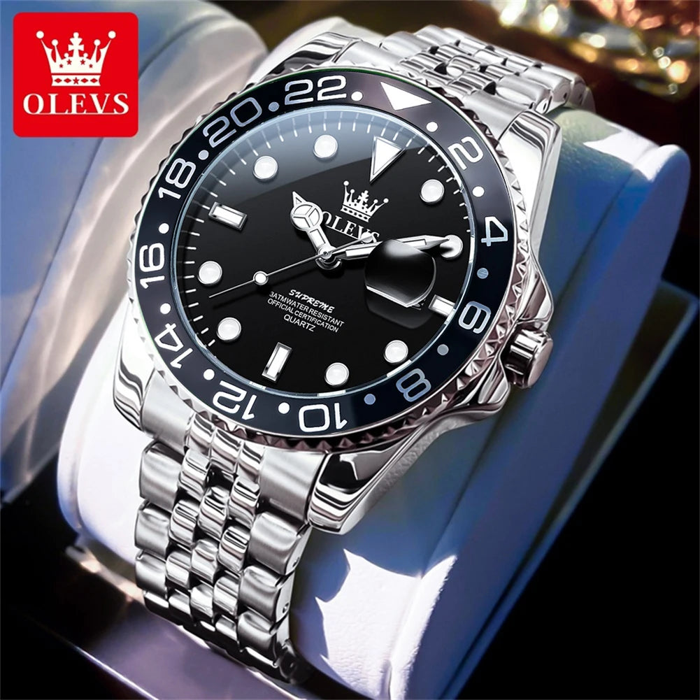 Relojes OLEVS para hombre de marca superior, lujo clásico, estilo Datejust, reloj de cuarzo original para hombre, resistente al agua, luminoso, fecha grande, acero inoxidable