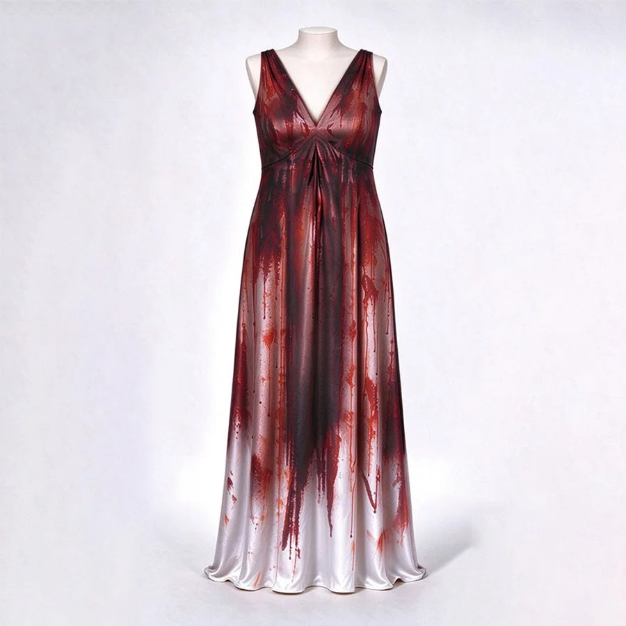 Disfraz Carrie White 2026 Nueva Serie Reina del Baile Sangrienta Mujer Halloween Cosplay Vestido Largo Con Tiara Corona Manchas de Sangre Fiesta de Terror