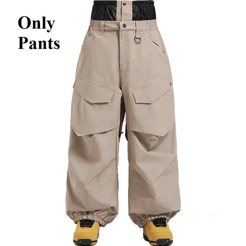 Pantalones de esquí holgados resistentes al desgaste para hombre, pantalones de invierno con bolsillos sueltos aislados para mujer, ropa impermeable para deportes al aire libre, cálida 2025