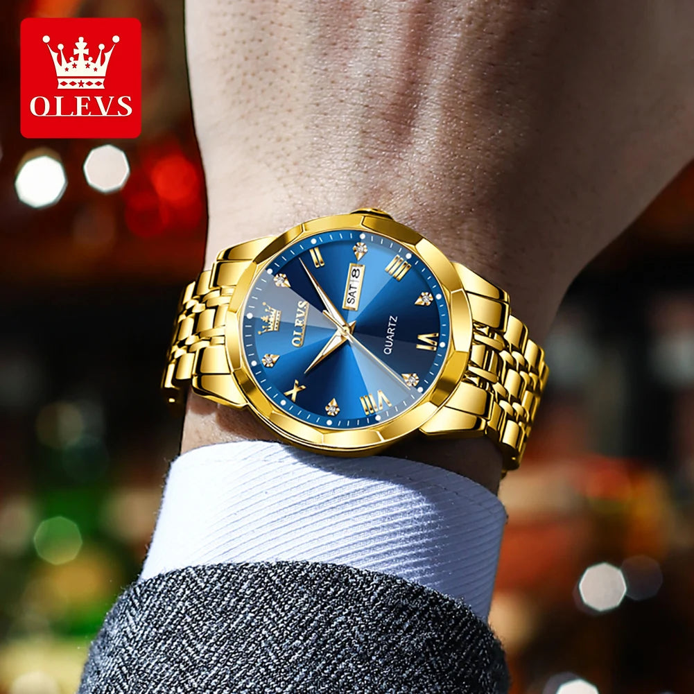 OLEVS 9931 Hot Sale Watches for Man Fashion Rhombus Mirror Solid Steel Strap Date Waterproof Luminous Original Quartz Man Watch
