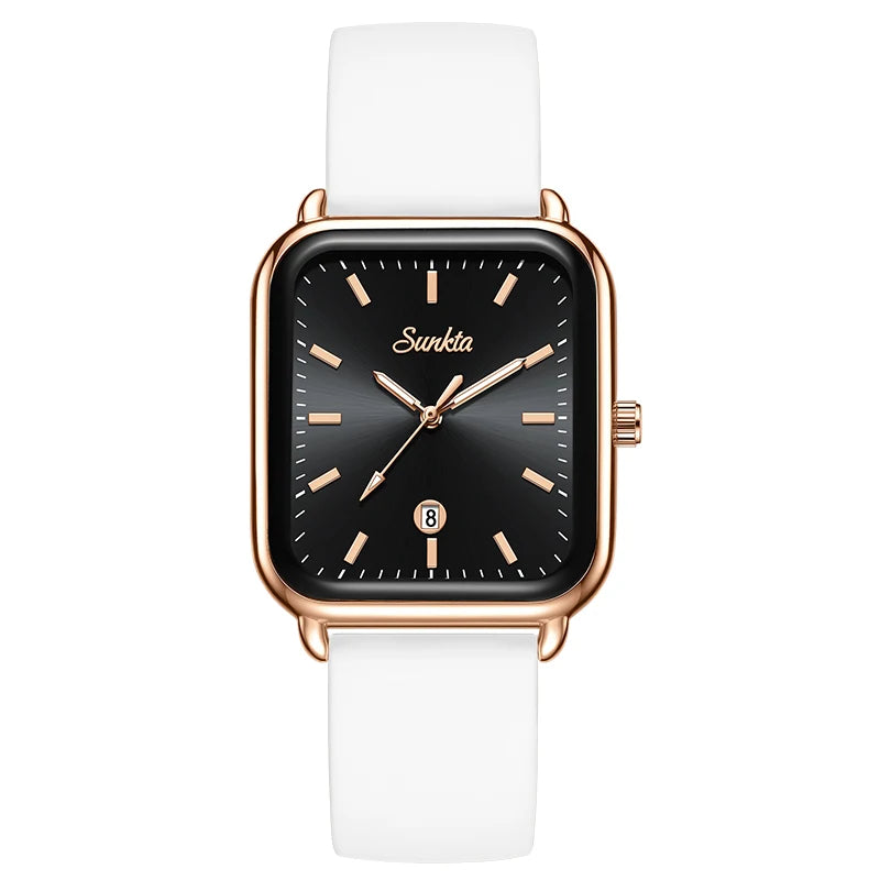 Reloj de lujo para mujer SUNKTA, esfera cuadrada, resistente al agua, con calendario, reloj de cuarzo elegante y de alta calidad para mujer.