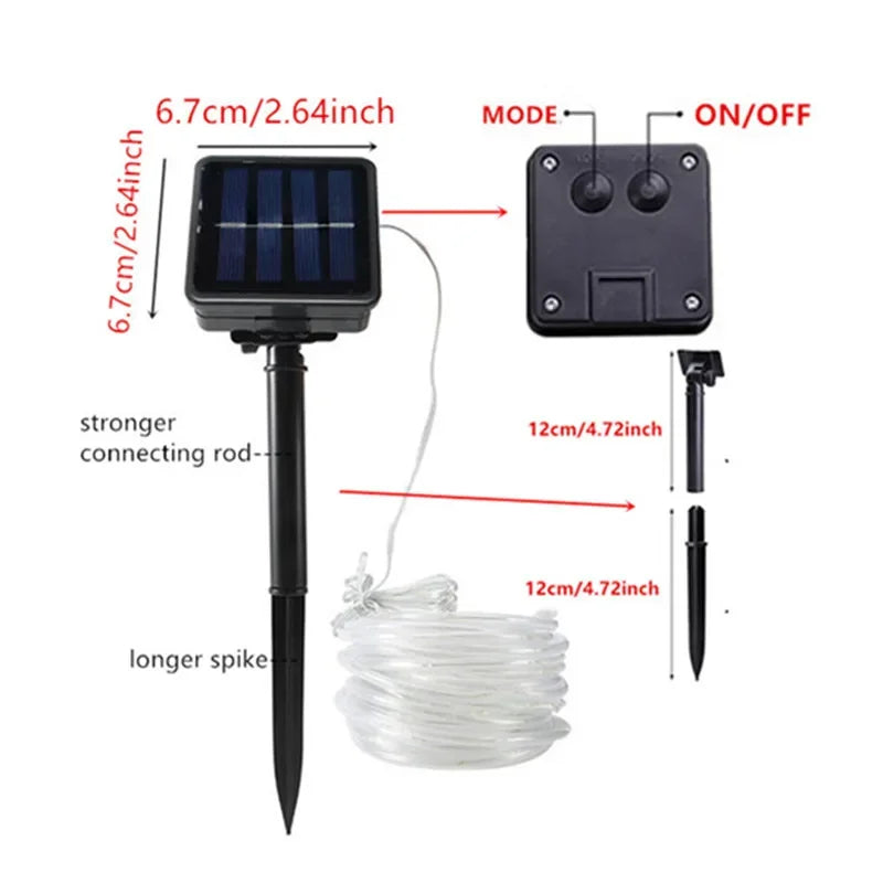 Tira de luces solares LED, luces para caminos, terrazas, jardín, exteriores, guirnalda de luces solares, iluminación exterior impermeable, 8 modos de luz