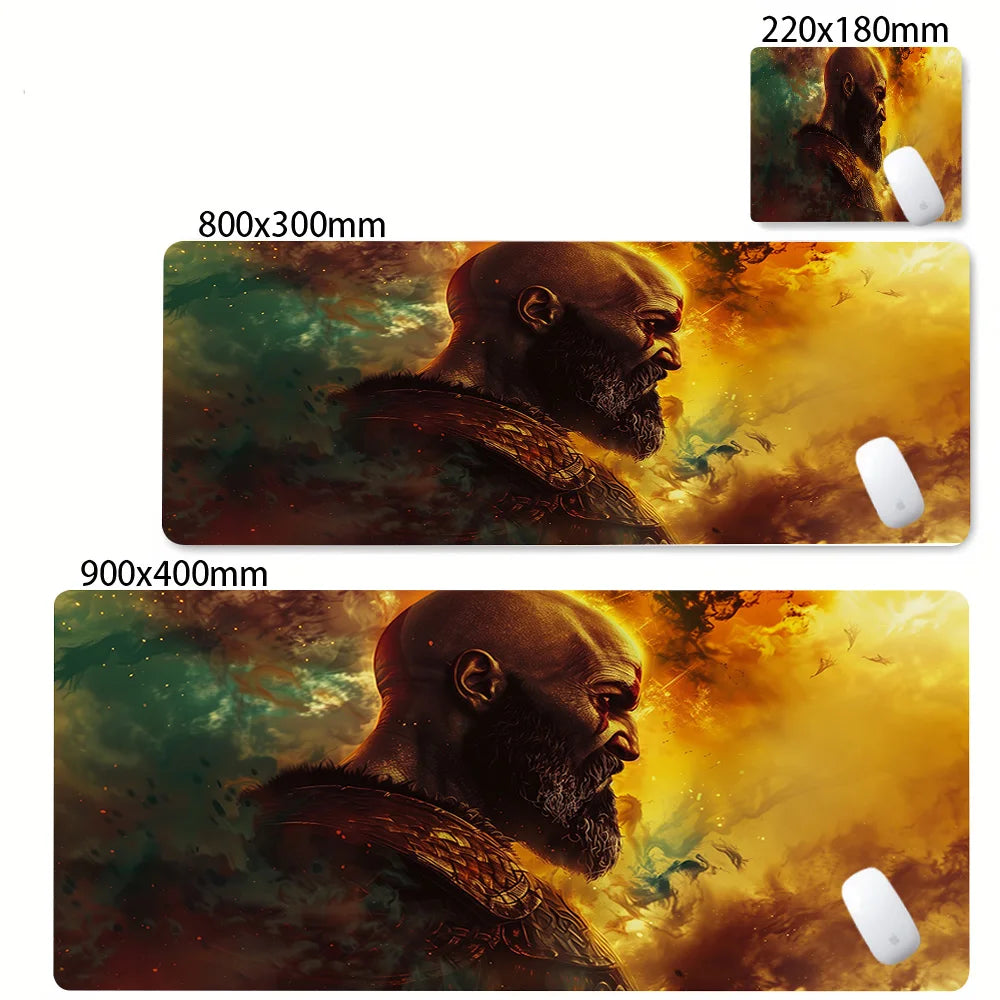 Alfombrilla de escritorio para teclado de ordenador, diseño de God of War Kratos, alfombrilla de ratón gaming grande, caucho natural, bordes cosidos, base antideslizante, alfombrilla de escritorio.