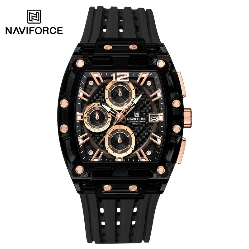 NAVIFORCE 7105 Fashion Chronograph Multi Functional Quartz Watch Sport 5ATM Waterproof Silicone Men's Watch Relogios Masculino