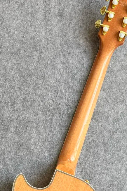 Guitarra eléctrica de cuerpo sólido, con tapa de arce flameado natural, herrajes dorados y doble pastilla humbucker, 22 trastes, ideal para principiantes.