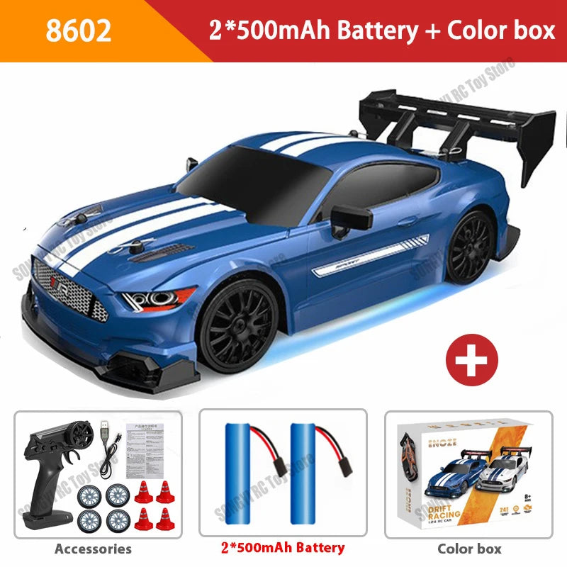 Coche de drift a control remoto 4WD, vehículo de carreras de alta velocidad con luces LED, radio de 2.4GHz, juguete de camioneta todoterreno 4x4 para niños