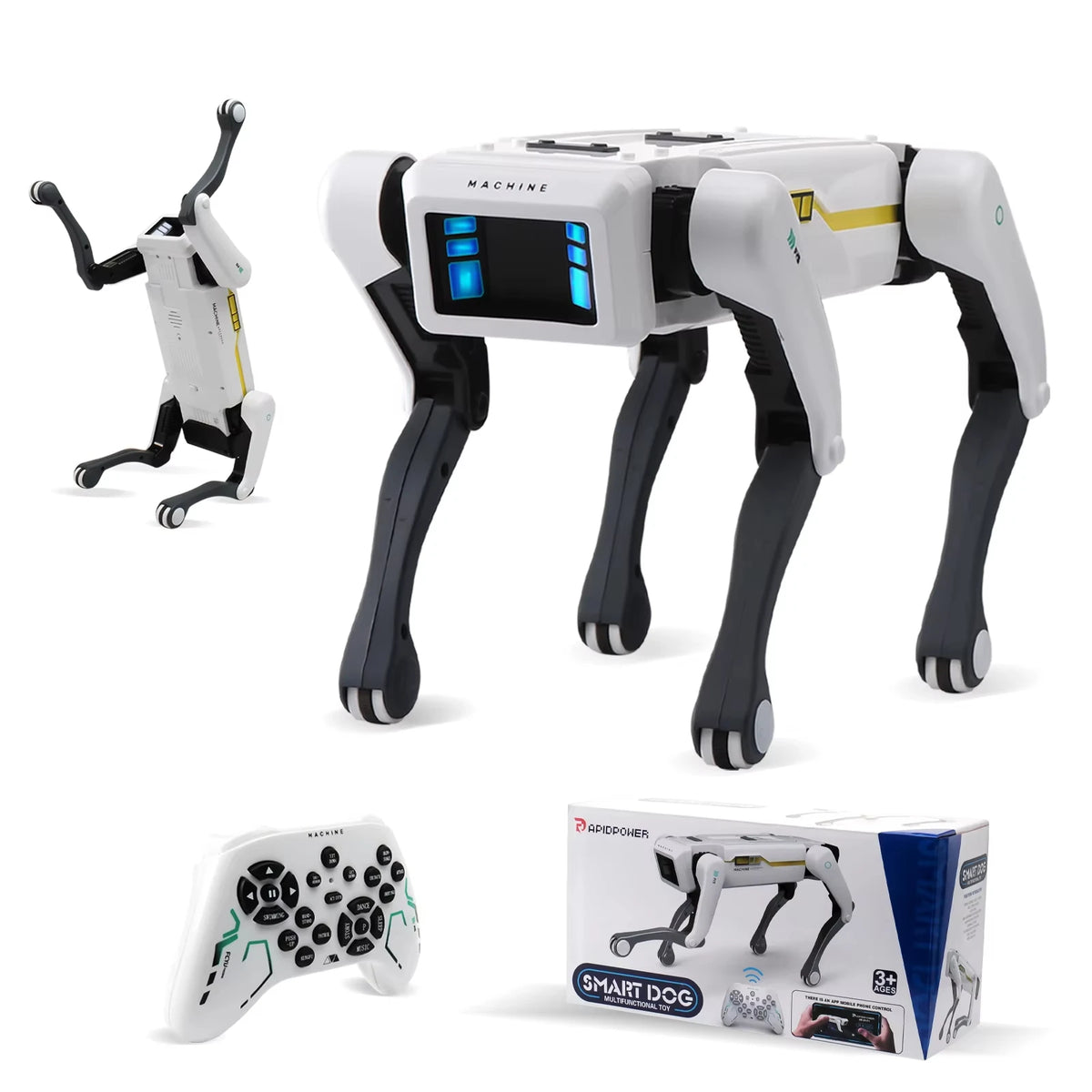 Perro robot a control remoto con clip de saludo, inteligencia artificial (IA), sistema dual, programación por aplicación y juguete robot de acrobacias