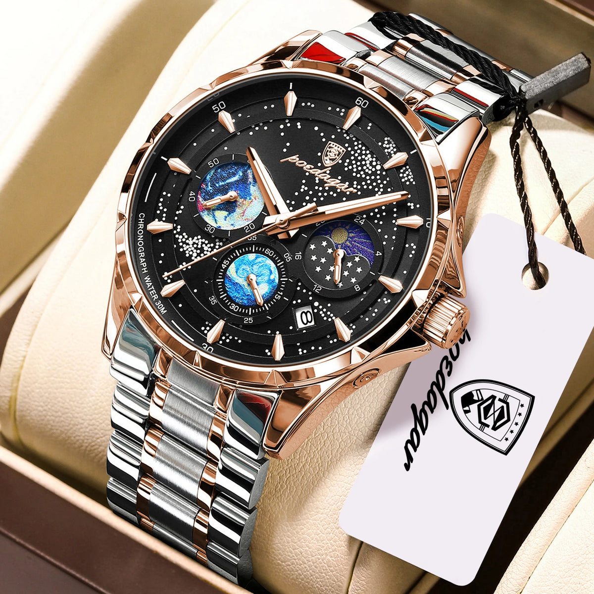 Reloj de cuarzo casual para hombre POEDAGAR, cronógrafo con fecha, reloj de acero inoxidable, resistente al agua, luminoso, a la moda para hombres