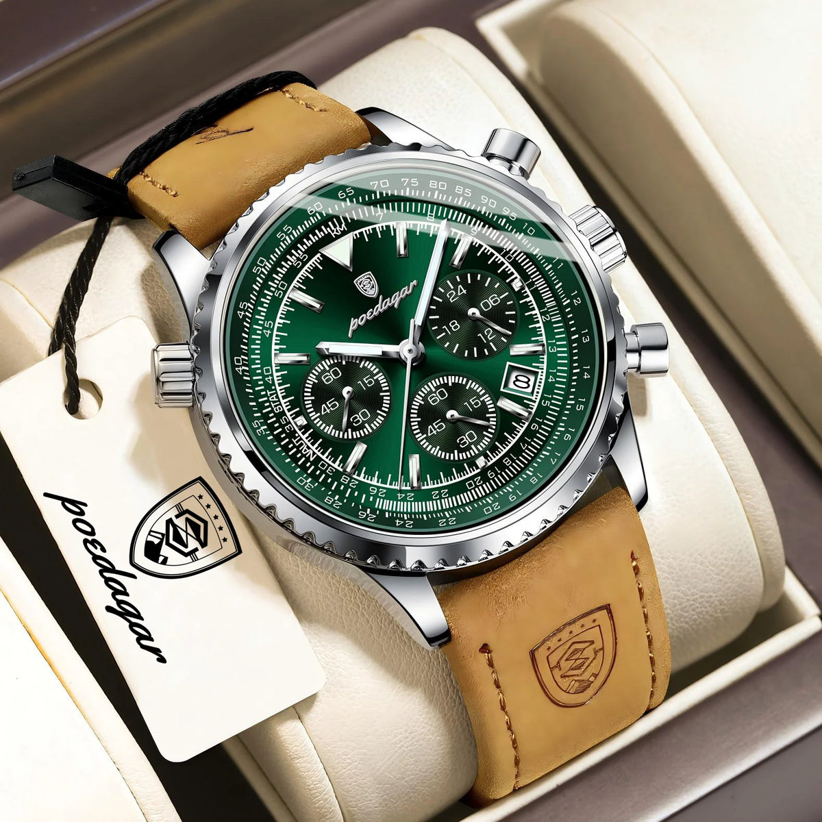 Reloj de cuarzo para hombre POEDAGAR, de negocios, resistente al agua, luminoso, con cronógrafo, fecha, correa de piel y diseño de moda