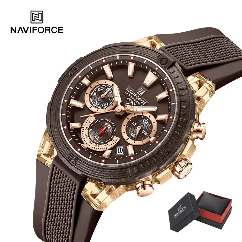 Reloj deportivo cronógrafo NAVIFORCE para hombre, cuarzo, resistente al agua 50M, reloj 24 horas, correa de silicona, reloj de moda para hombre al aire libre