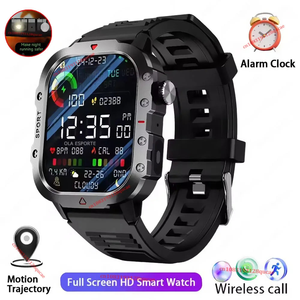 Reloj inteligente militar para hombre 2026, IP67 3ATM, rastreador de ejercicios deportivos al aire libre, monitor de salud de presión arterial, llamadas BT, reloj inteligente con GPS