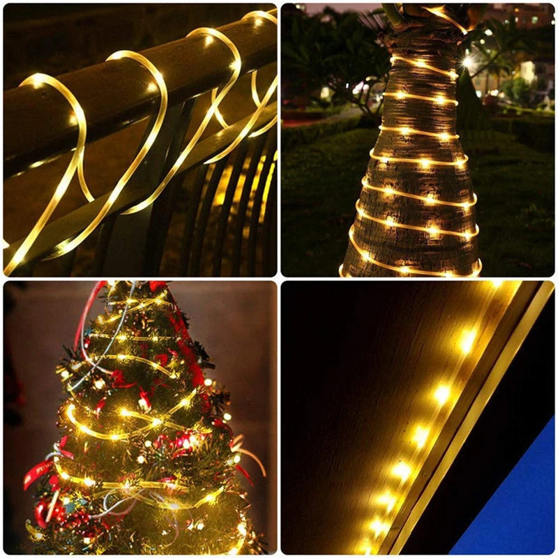 Tira de luces solares LED, luces para caminos, terrazas, jardín, exteriores, guirnalda de luces solares, iluminación exterior impermeable, 8 modos de luz