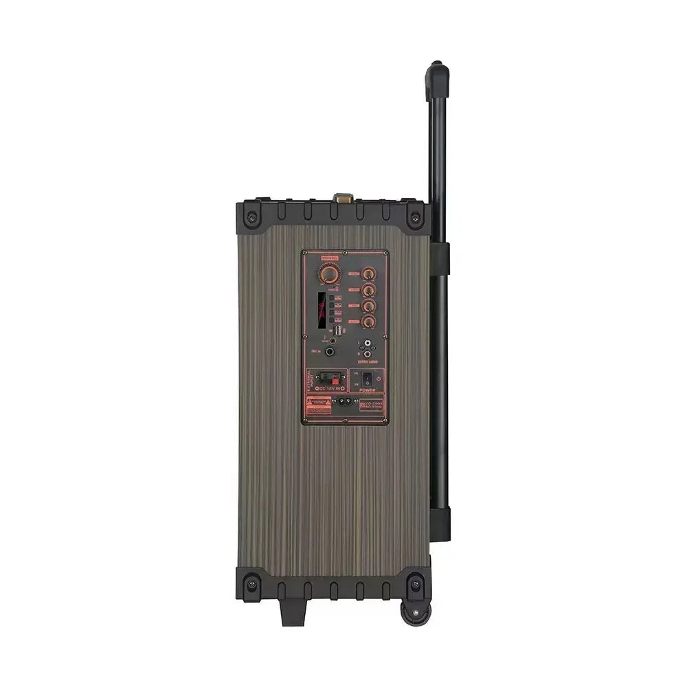 Altavoz de baile cuadrado para exteriores Peak 1000W con micrófono inalámbrico Karaoke varilla de gran volumen Altavoz Bluetooth de madera cine en casa