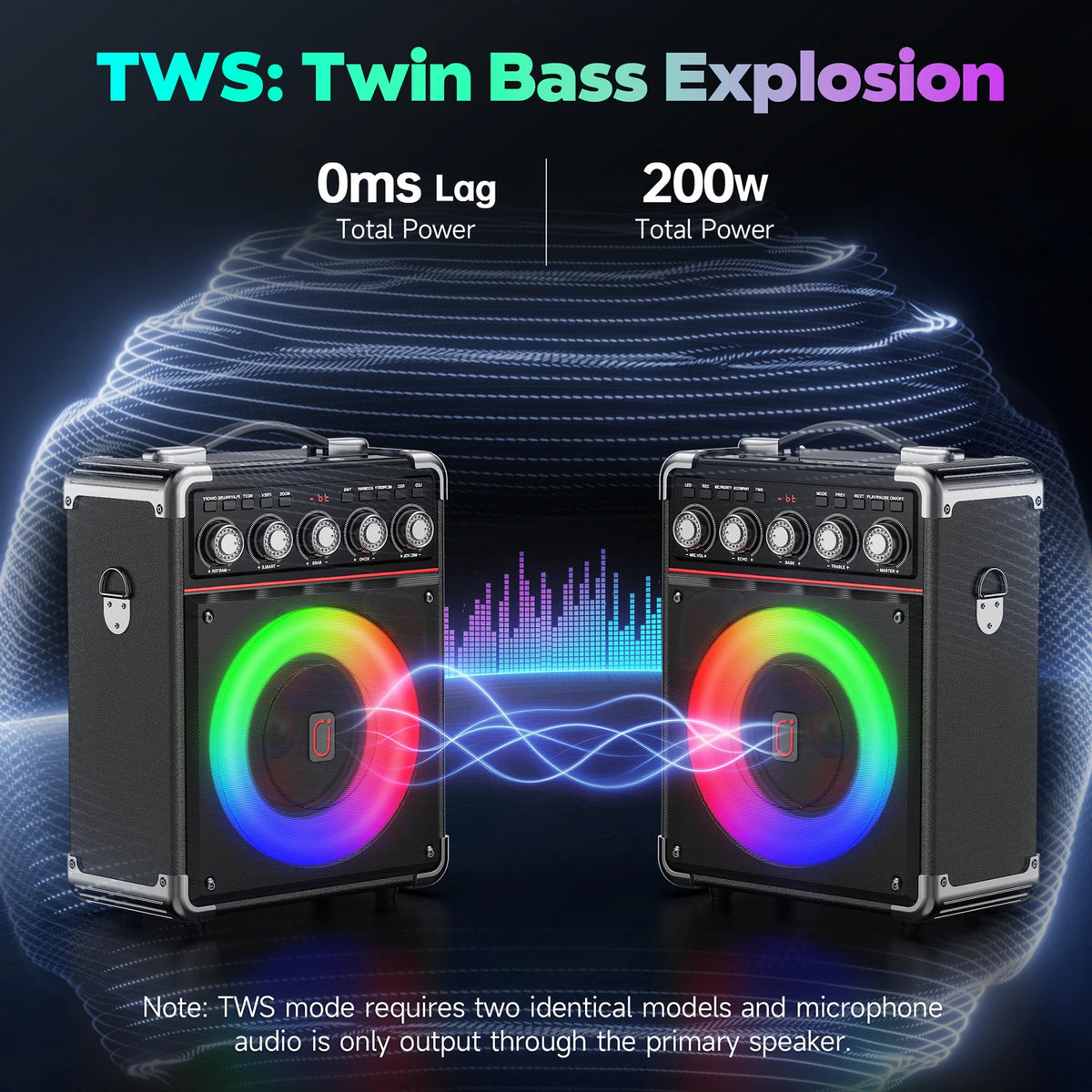 Máquina de Karaoke TX05 con 2 micrófonos inalámbricos, altavoz portátil con sistema de Karaoke con luz RGB para soporte de caja de fiesta en casa, TWS