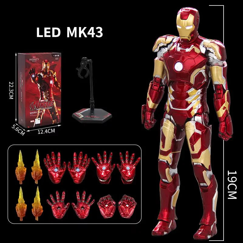 Figura de Acción ZDTDS Marvel Avengers Iron Man Serie Mark con Luz LED, Modelo Coleccionable para Adultos, Juguete de Exhibición