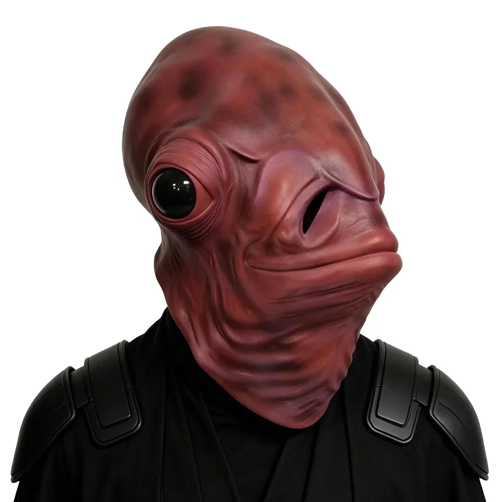 Máscara de látex de alienígena con cabeza de pez rojo, divertida, para cosplay, disfraz de monstruo OVNI, máscara para Halloween, carnaval, fiesta de disfraces, accesorios.
