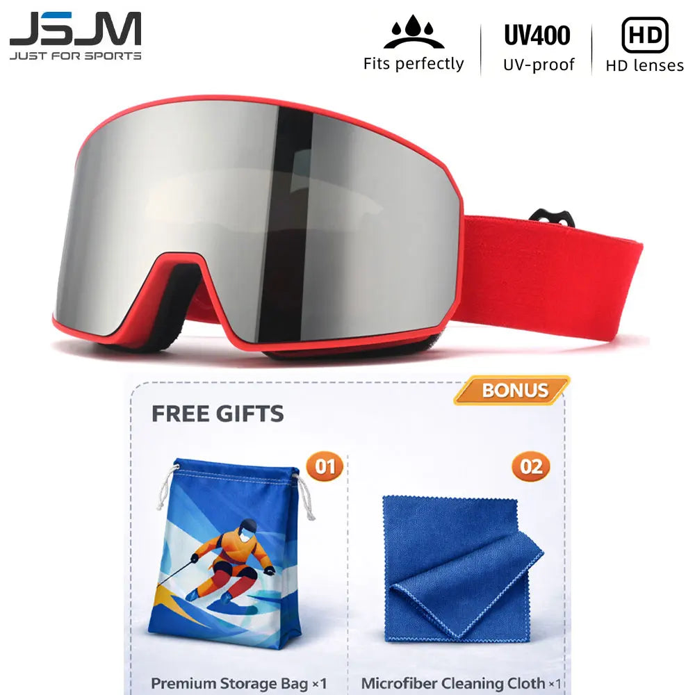 Gafas de Esquí JSJM para Adultos, Doble Capa, Antivaho, UV400, para Snowboard y Moto de Nieve, con Bolsa de Almacenamiento y Paño de Limpieza