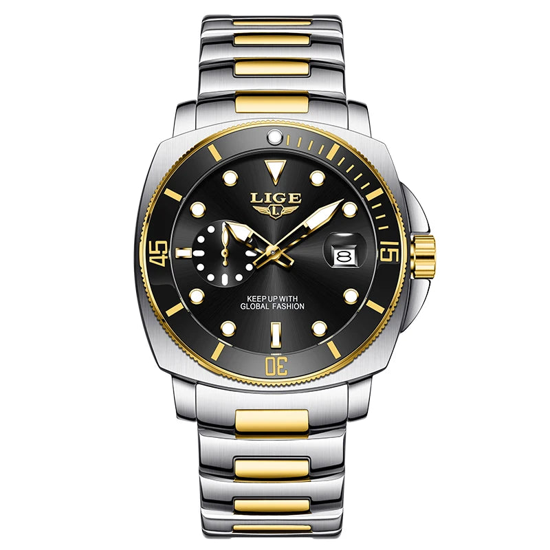 Reloj LIGE moderno para hombre, resistente al agua, luminoso, con calendario, de acero inoxidable, reloj de cuarzo para hombre, estilo deportivo y de negocios + caja