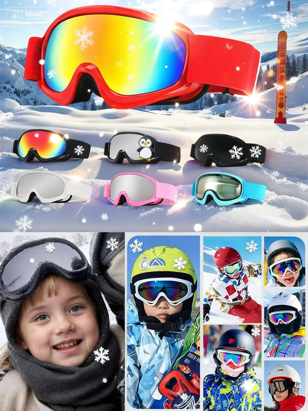 Nuevas y adorables gafas de esquí para niños de 4 a 14 años, con tratamiento antivaho y protección UV400, ideales para actividades al aire libre, deportes de invierno, snowboard y esquí. Modelo 2028.