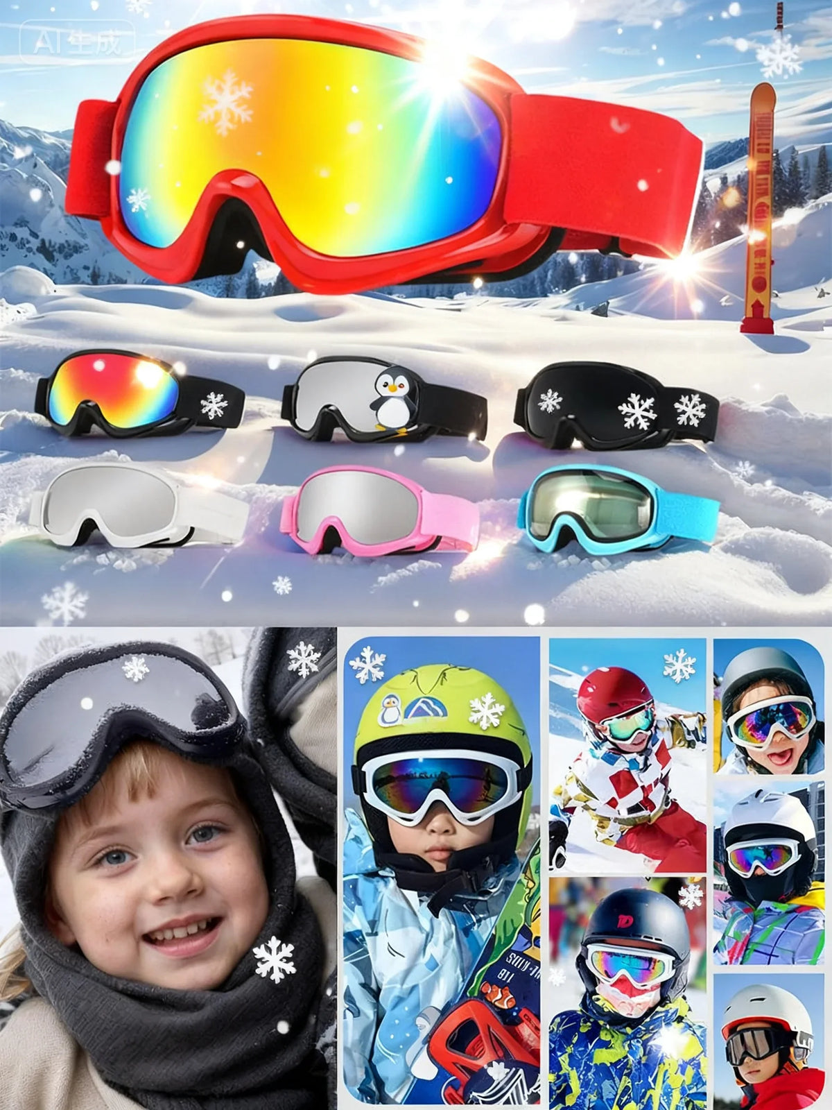 Nuevas y adorables gafas de esquí para niños de 4 a 14 años, con tratamiento antivaho y protección UV400, ideales para actividades al aire libre, deportes de invierno, snowboard y esquí. Modelo 2028.